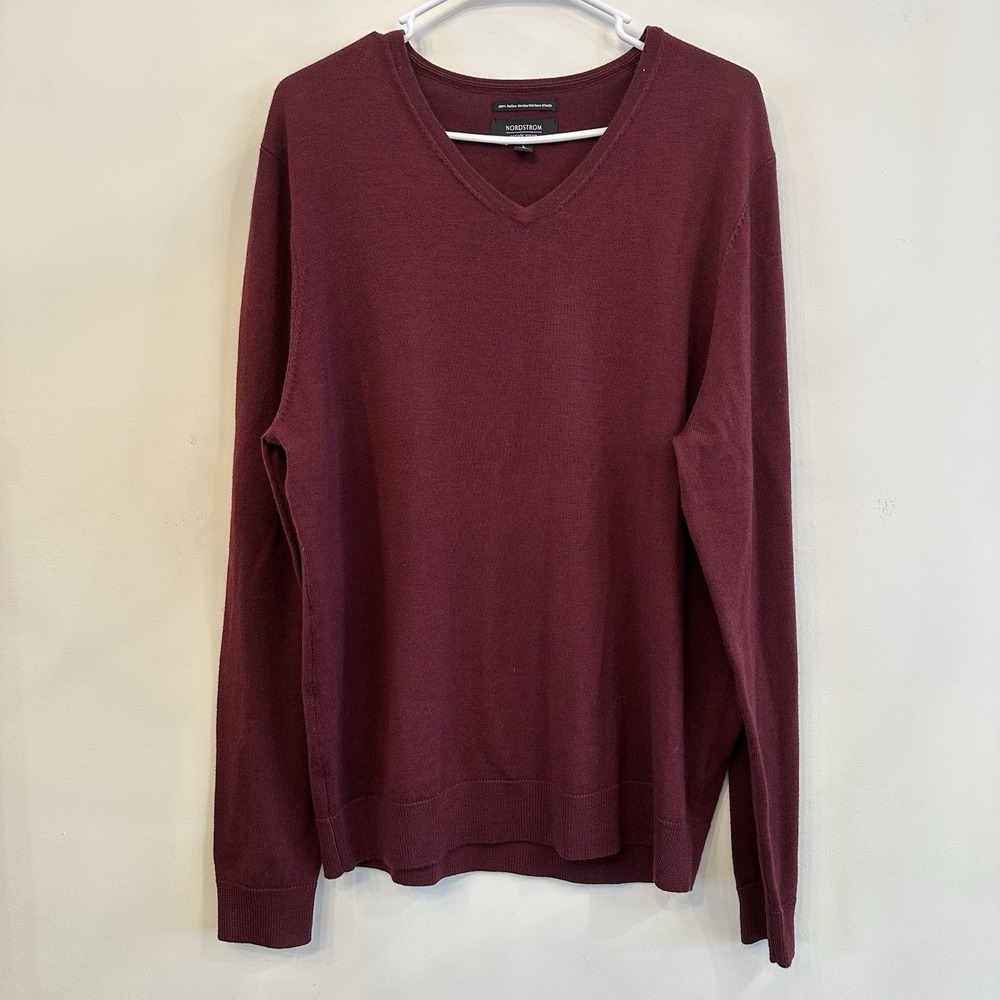 Men's Italian Merino Wool Sweater Nordstrom Burgundy Round Neck‎ Pullover Large